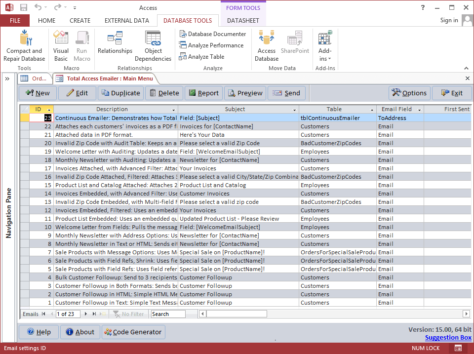 Screenshot of Total Access Emailer