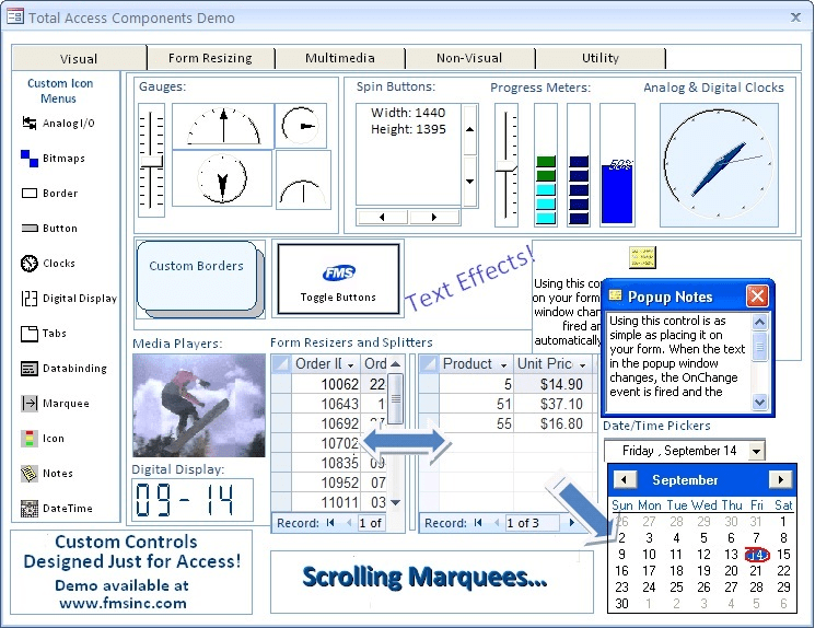 Total Access ComponentsCreate visual effects and enhance your users' experience with ActiveX controls designed for Access. Controls are included for features su