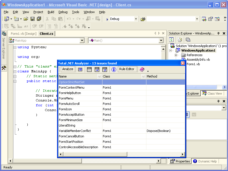 Screenshot of Total .NET Analyzer - for Visual Studio 2002/2003