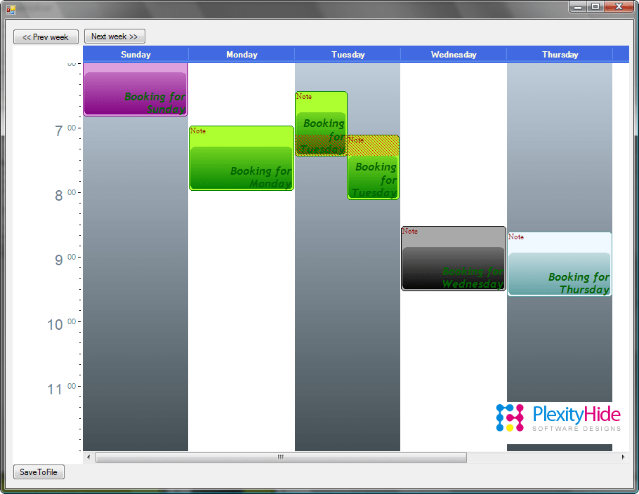 Weekly PlannerThis is the kind of presentation you can see in Outlook. On a first glance this presentation may look very similar to the ResourceBooker. The big