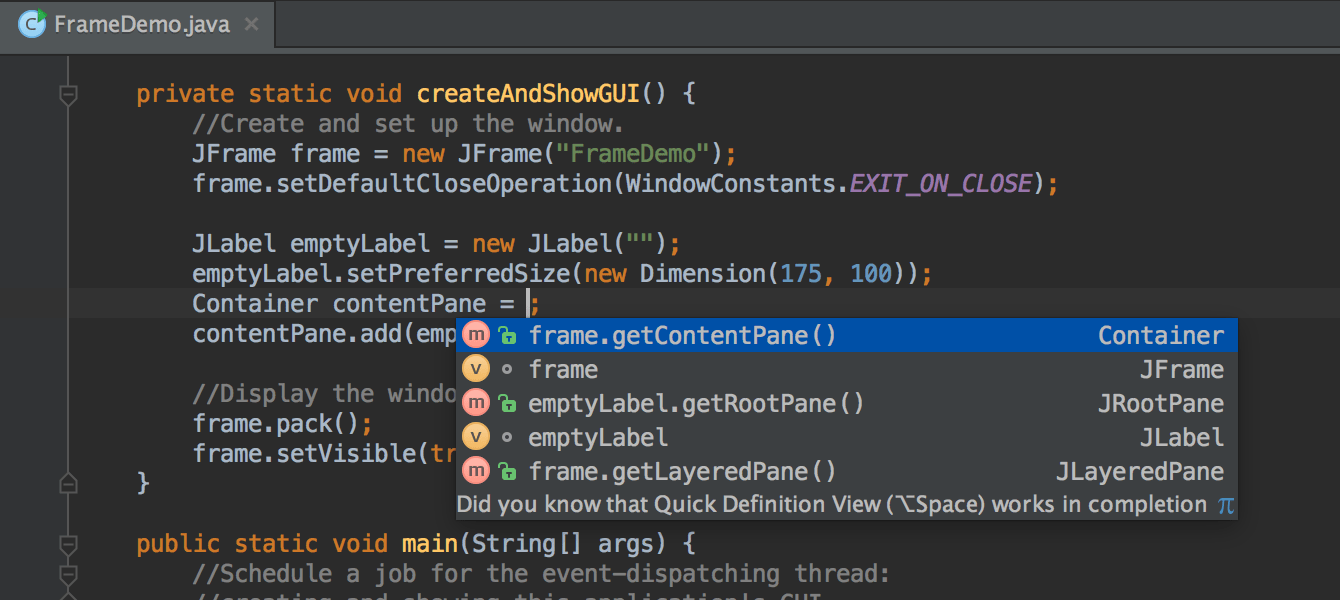 Chain completionDigs a tad deeper than Smart Completion and lists applicable symbols accessible via methods or getters in the current context. Say you're lookin