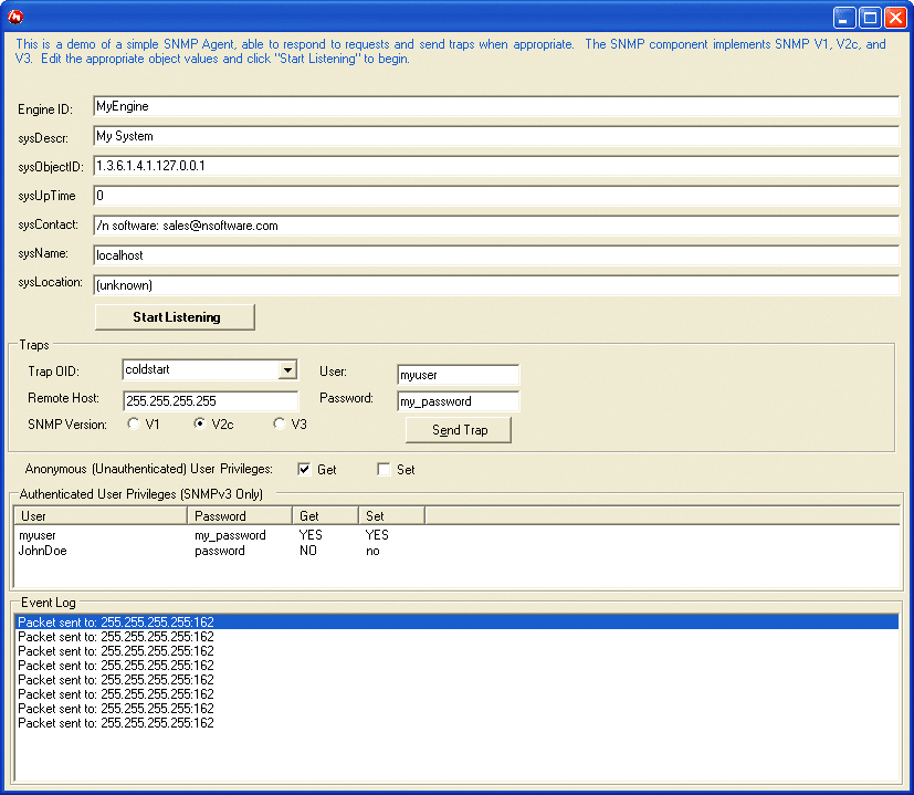 Screenshot of IP*Works! Secure SNMP C++ Builder Edition