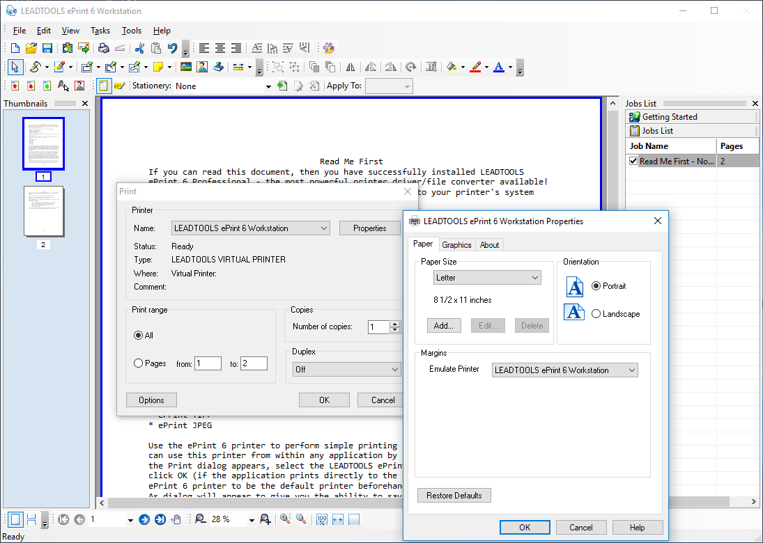 Screenshot of LEADTOOLS ePrint Professional