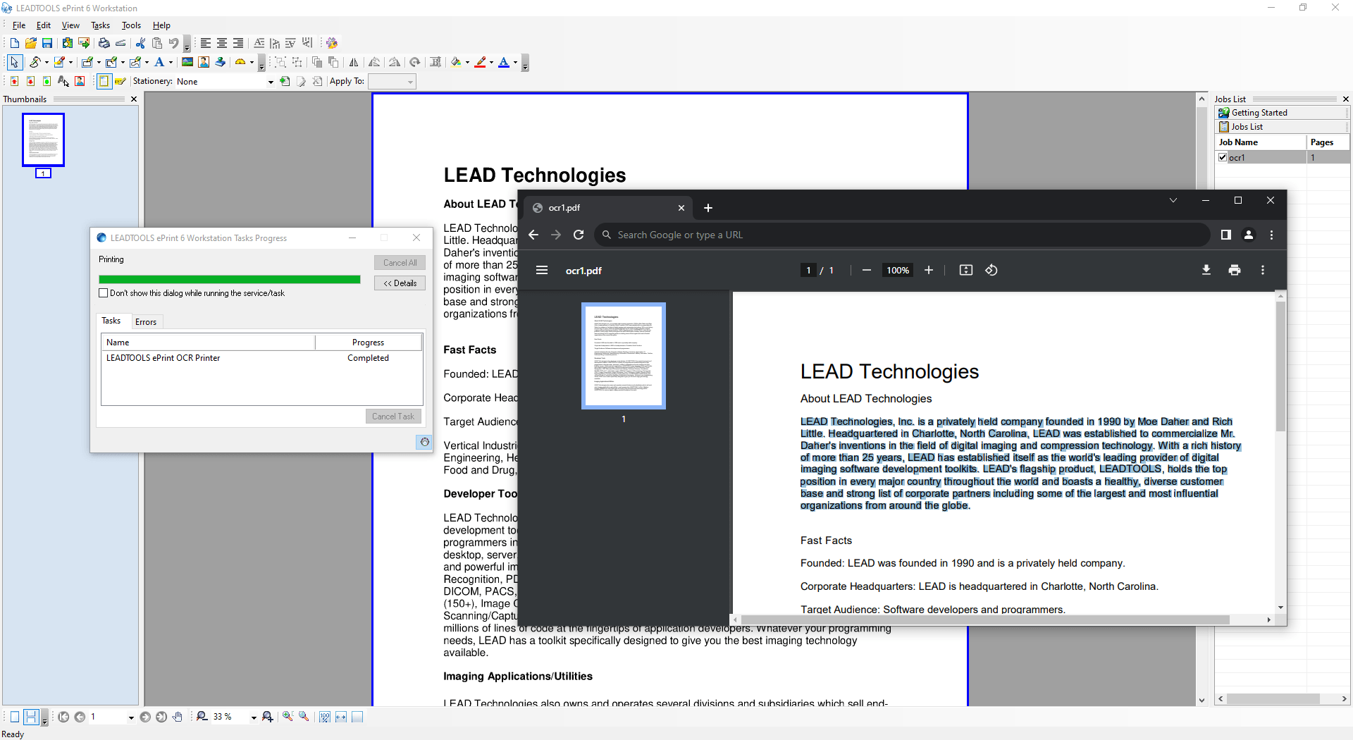 Create Searchable PDFsCreate searchable PDFs through the LEADTOOLS ePRINT OCR Printer.