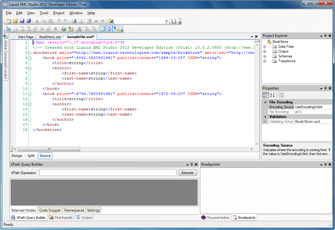 Advanced FeaturesContext sensitive properties make using the more advanced features of the XSD standard simple, while drag and drop, cut & paste, and multi