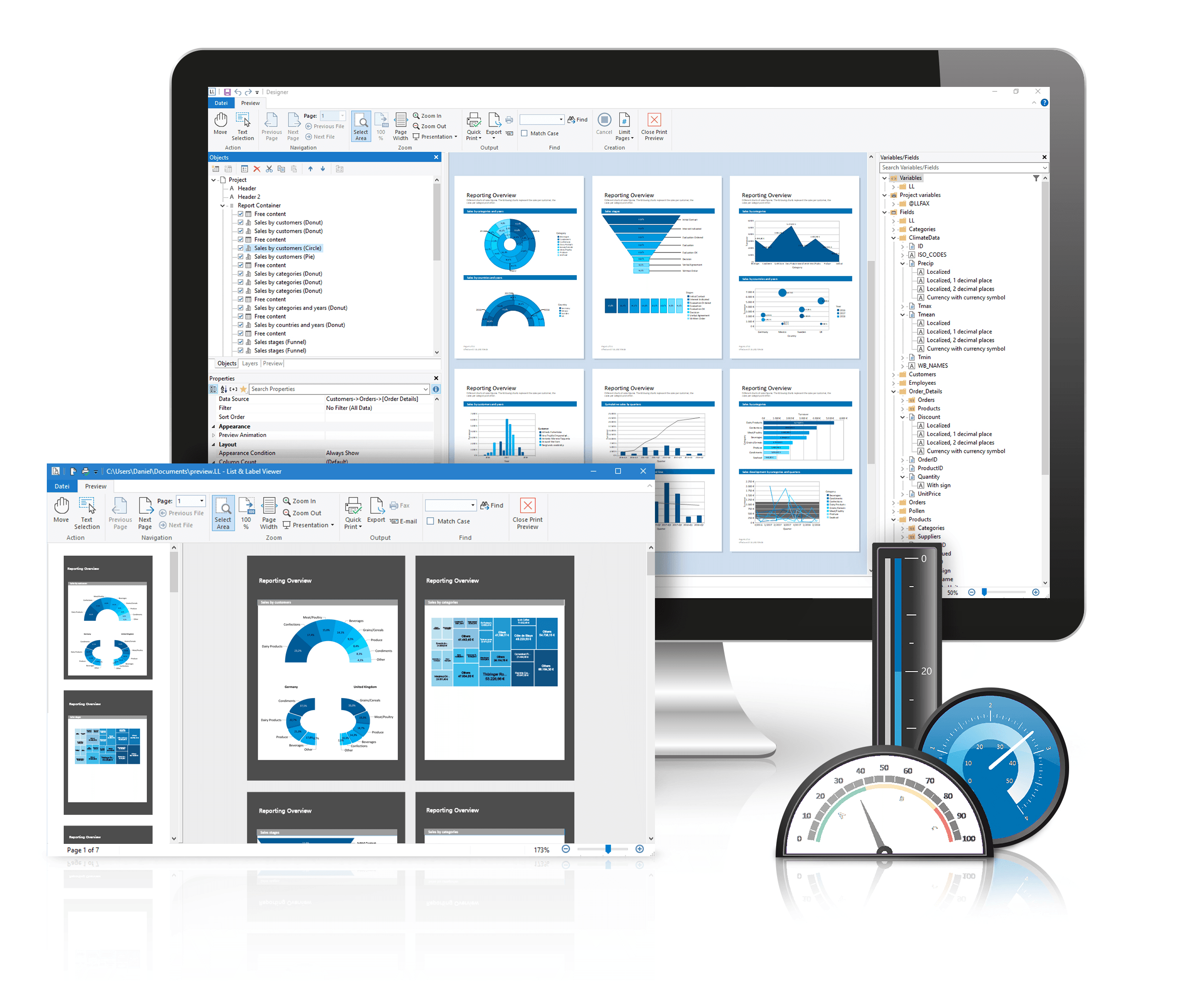 List & Label Charts and Gauges offer rich functionality.