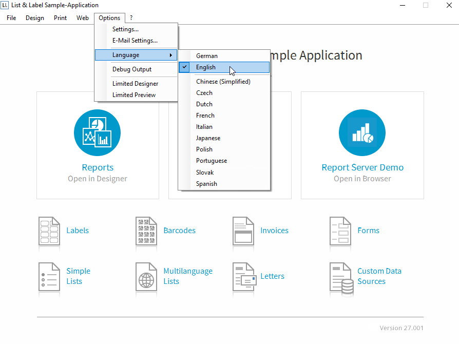 Screenshot of List & Label Language Kits for Designer