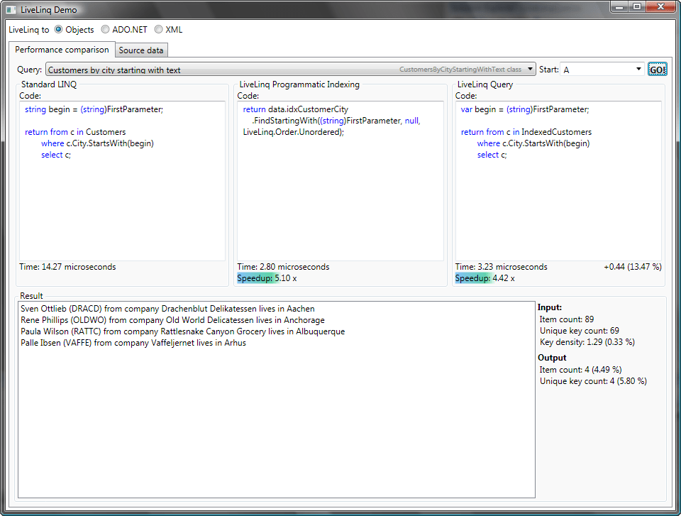 Screenshot of ComponentOne LiveLinq