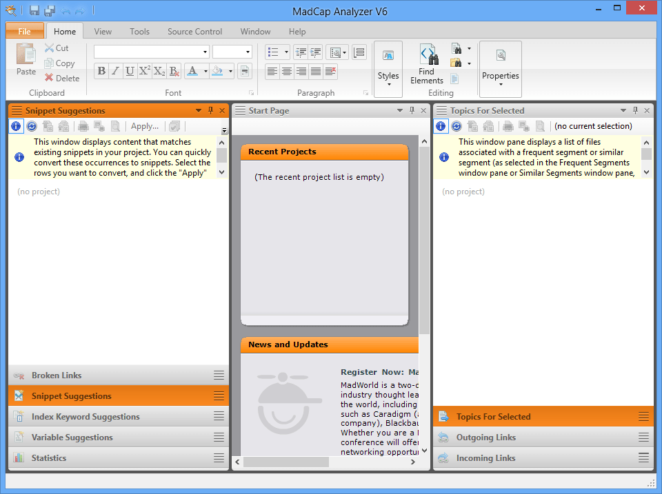 Screenshot of MadCap Analyzer