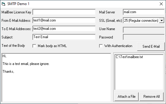 Screenshot of MailBee Objects SMTP