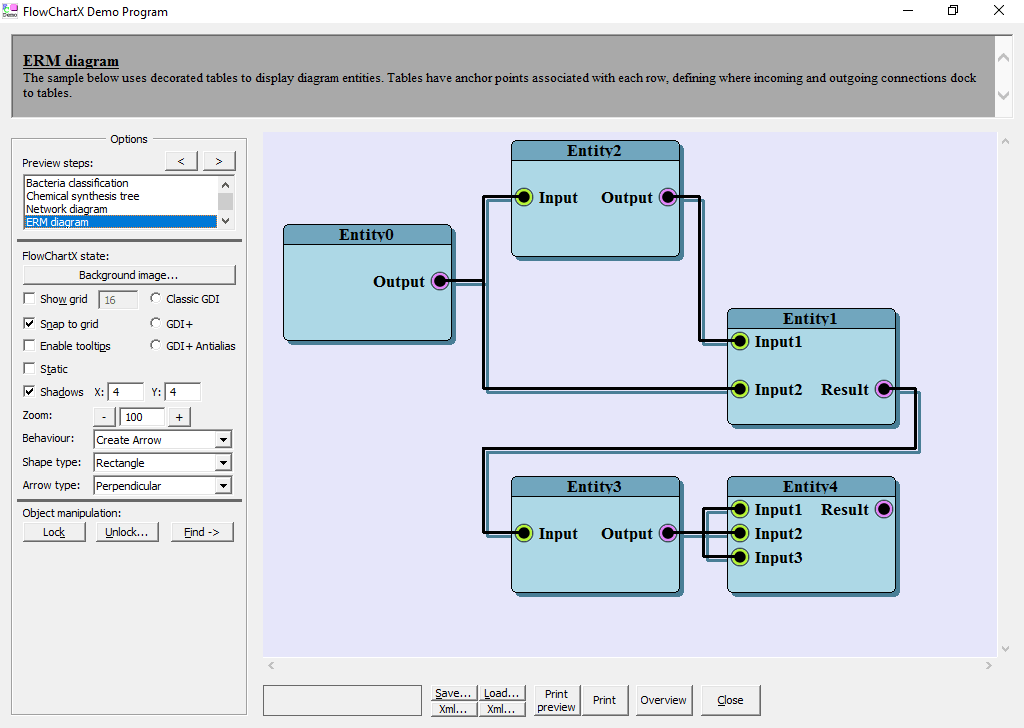 ERM DiagramsUse Decorated tables to display diagram entities. Tables have anchor points associated with each row, defining where incoming and outgoing connectio