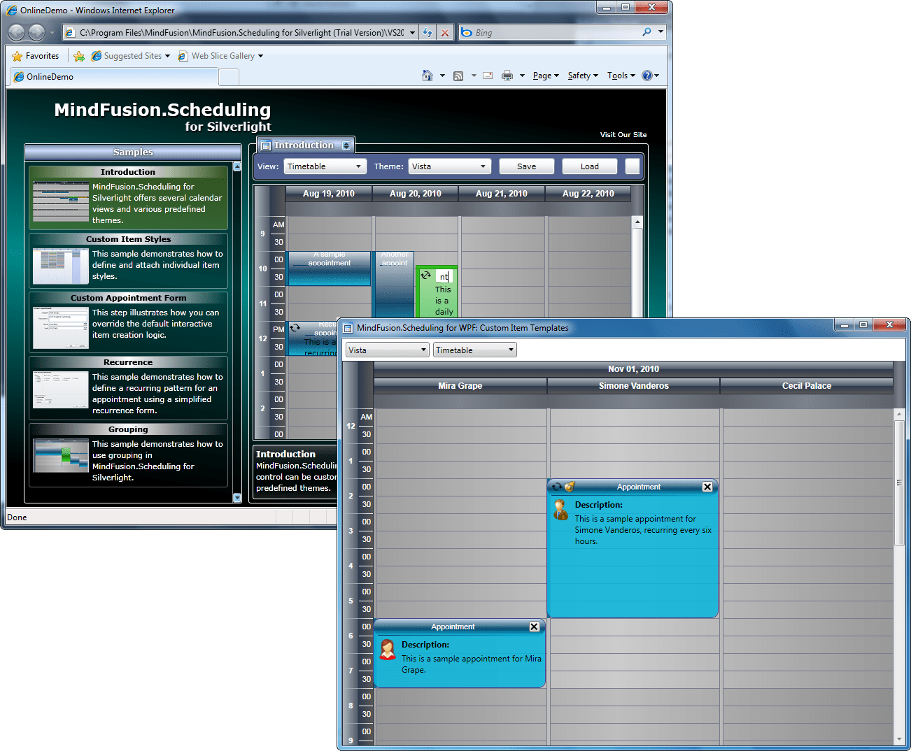 Screenshot of MindFusion.Scheduling Pack