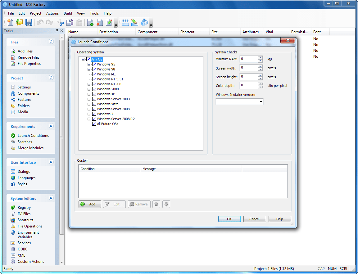 Project SettingsUse the project settings dialog to adjust your project wide settings including your company information and your product's MSI product code. Mak