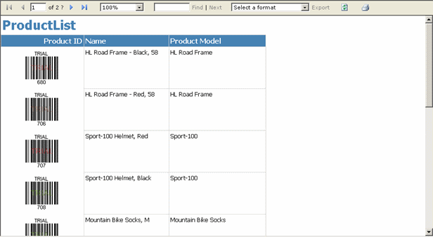 Screenshot of Neodynamic Barcode Professional for Reporting Services - Ultimate Edition