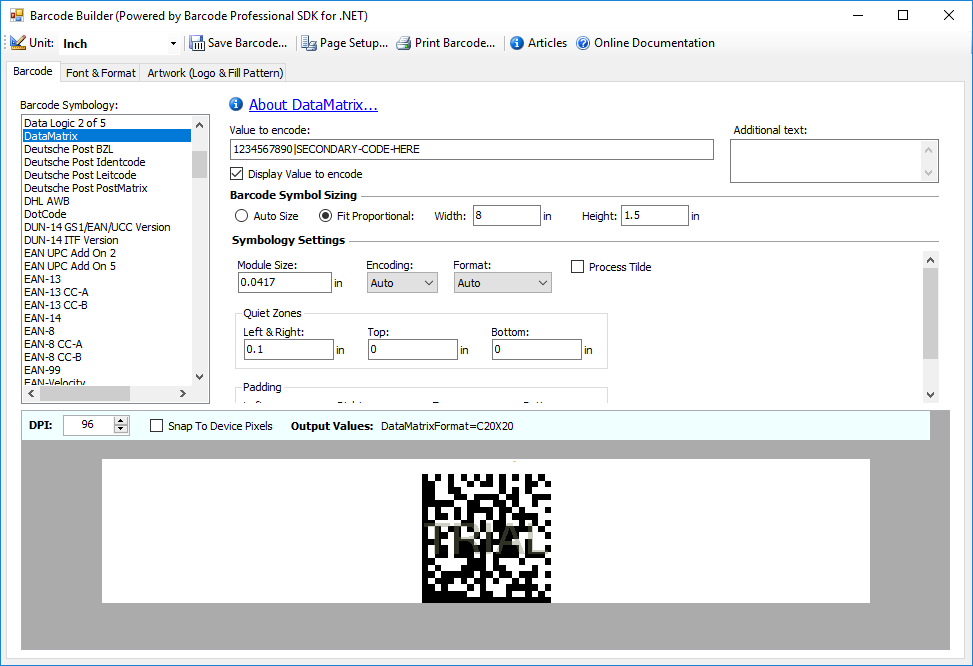 Easy to UseBarcode Professional is easy to use; does not require any special or complex configurations; supports BMP, PNG, JPEG, and GIF barcode generation; and