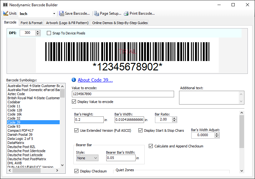 Screenshot of Neodynamic Barcode Professional for Windows Forms - Basic Edition