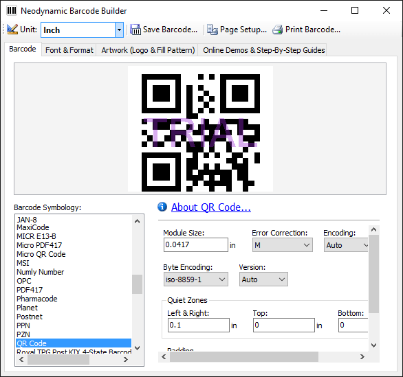 Screenshot of Neodynamic Barcode Professional for Windows Forms - Ultimate Edition