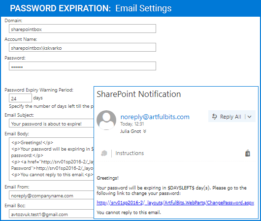 ArtfulBits Password Expiration Web Part