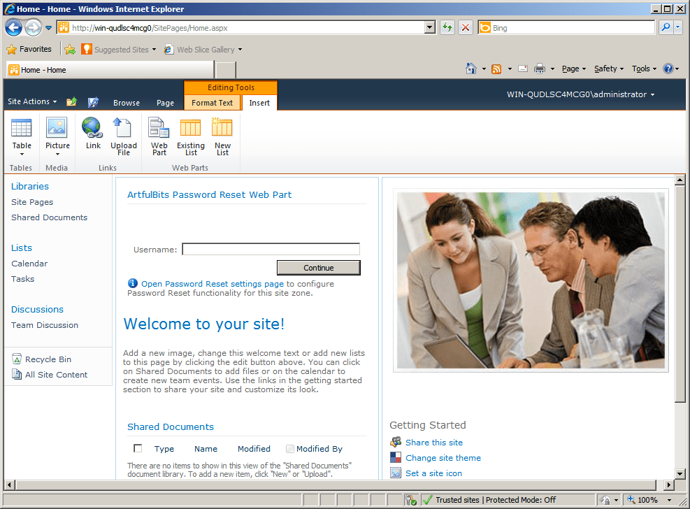 Screenshot of ArtfulBits Password Reset Web Part