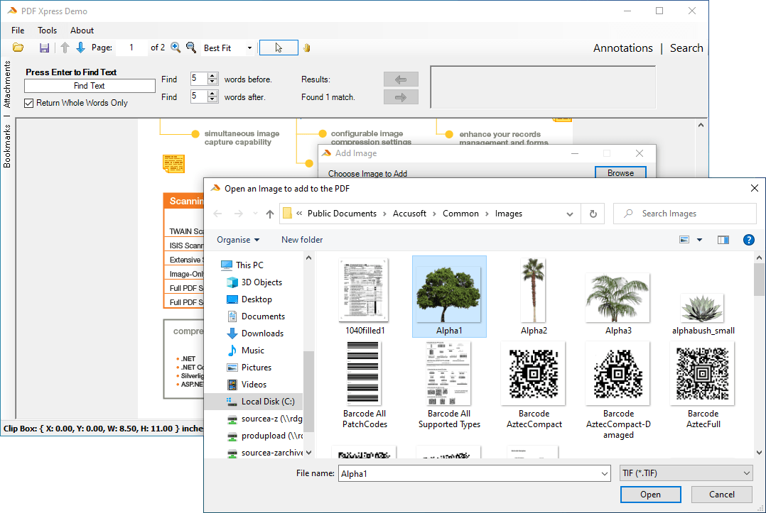 Add ImagesPDF Xpress allows you to add an image to a specific page in a PDF document.