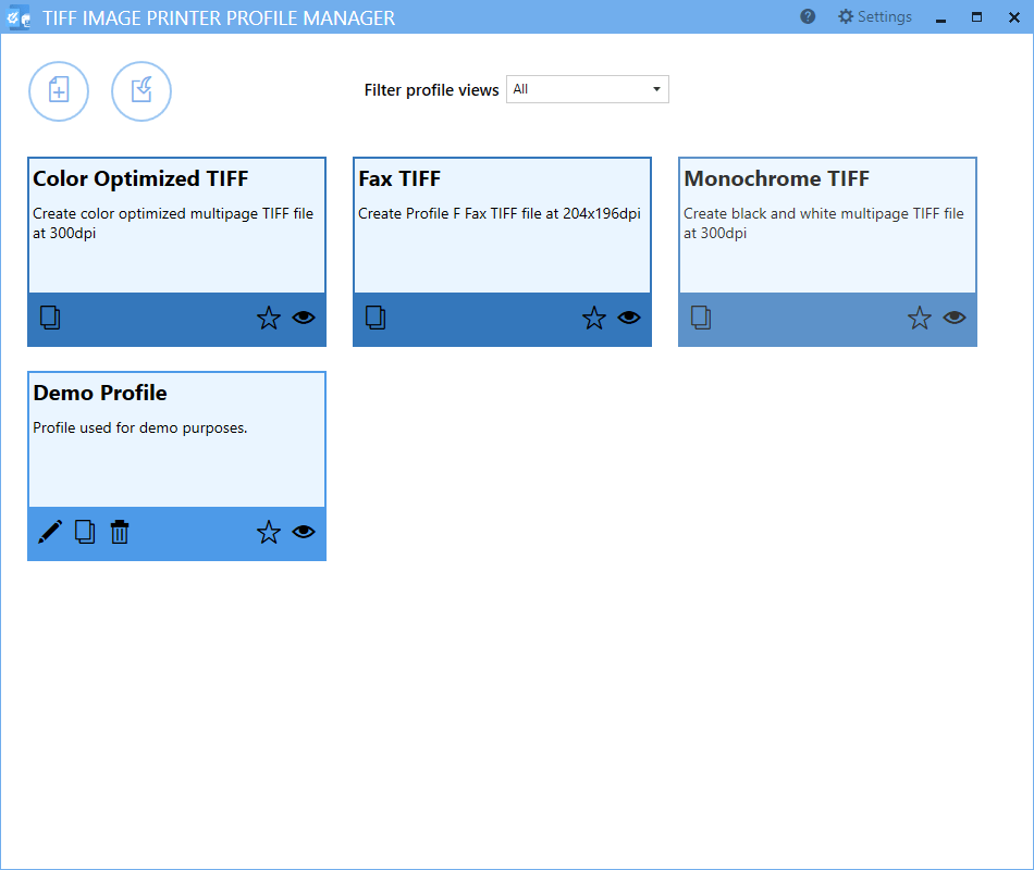 Edit and Create ProfilesTIFF Image Printer specializes in producing the exact TIFF file you require, offering customizable TIFF specific properties not availabl