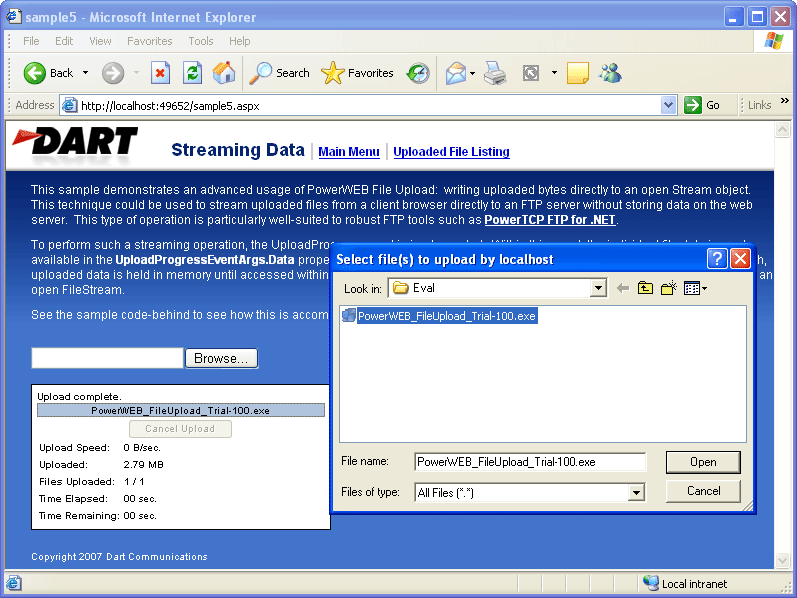 Screenshot of PowerWEB File Upload for ASP.NET
