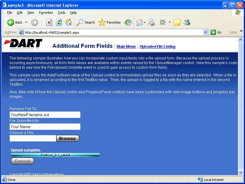 Additional Form FieldsYou can incorporate custom input fields into a file upload form. Because the upload process is occurring asynchronously, all form field va