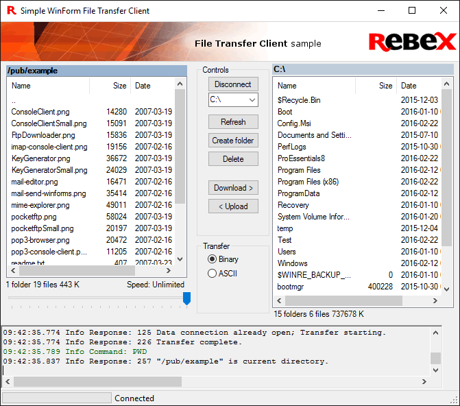 Screenshot of Rebex File Transfer Pack