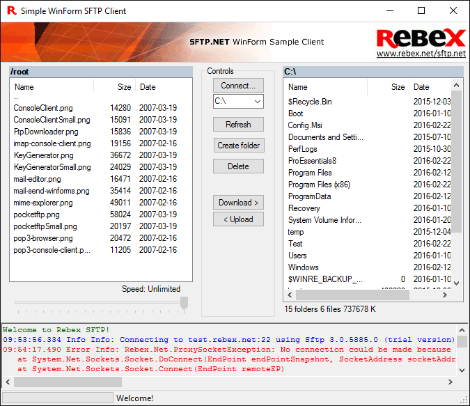 Screenshot of Rebex FTP