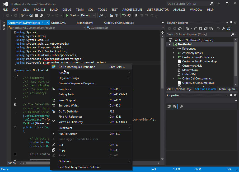 .NET Reflector integrates fully with Visual Studio.