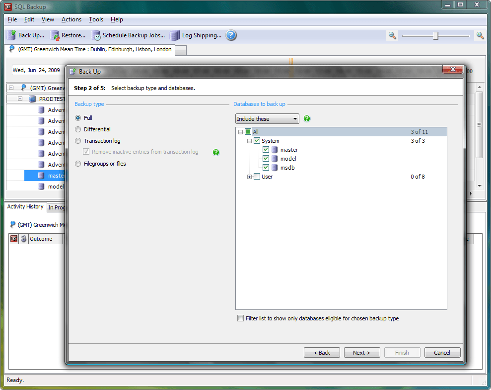 Backup TypeSelect the type of backup you require: Full - creates a complete copy of the selected database. Differential - creates a partial copy of the selected
