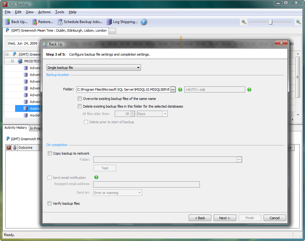 Backup File SettingsSQL Backup provides a wizard for you to specify the locations and file names for your backups, and for managing existing backup files. Choos
