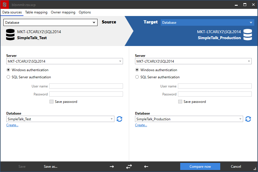 Screenshot of SQL Compare