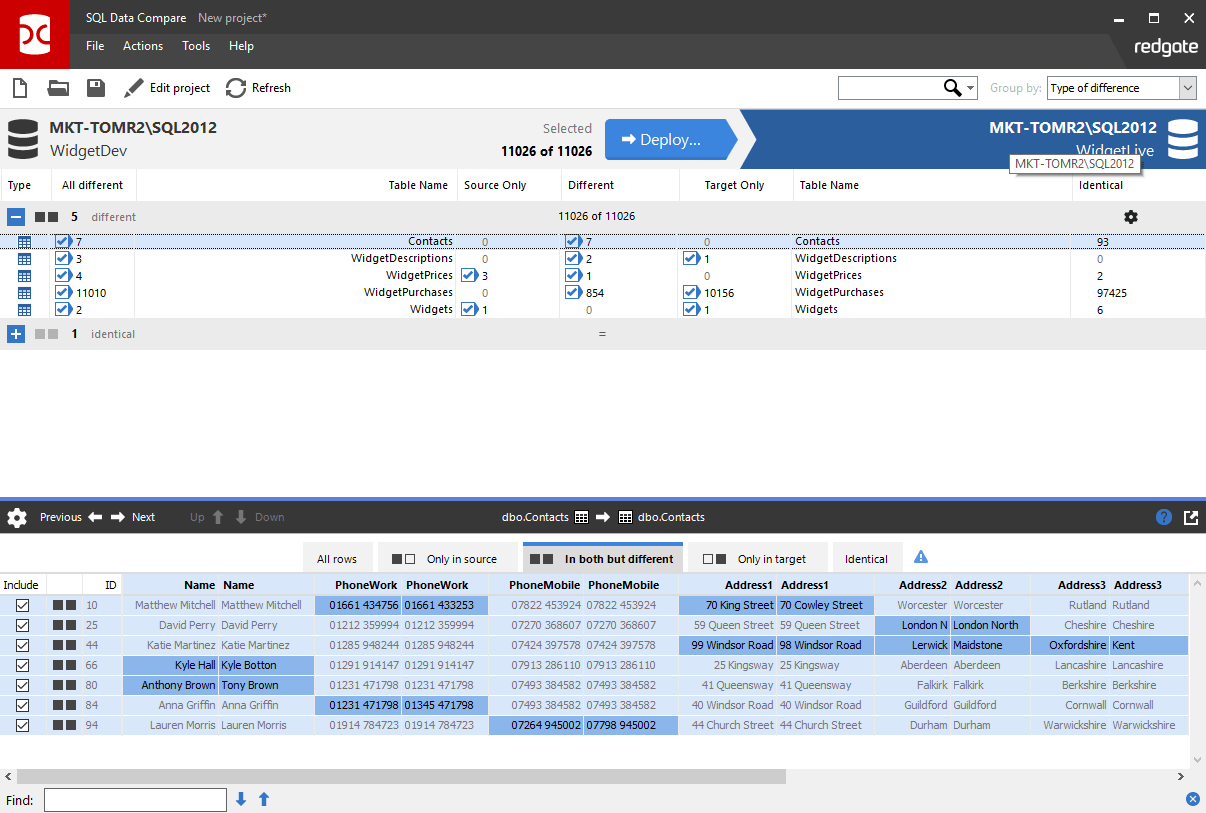 Screenshot of SQL Data Compare Pro