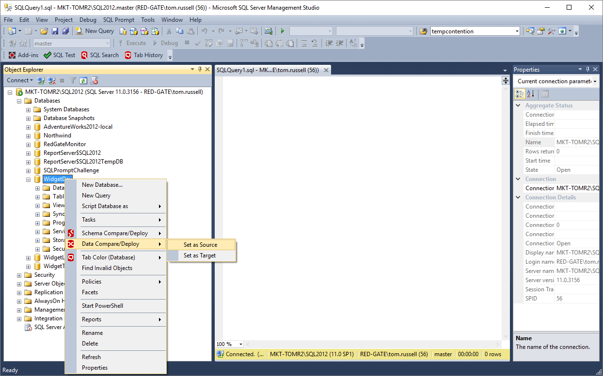 Compare and manually deploy database contents from within SSMS