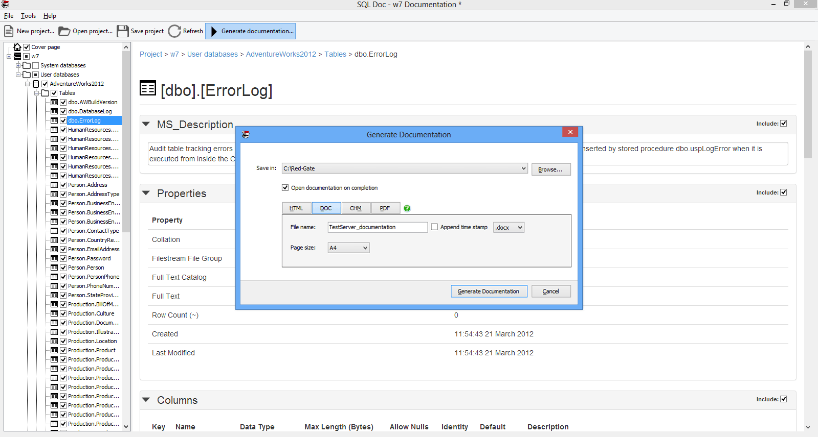 Screenshot of SQL Doc