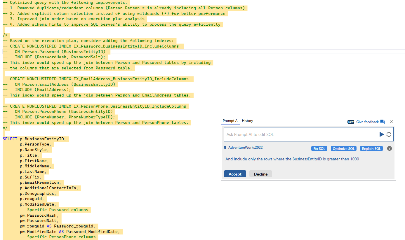 Optimize SQL Query with AI