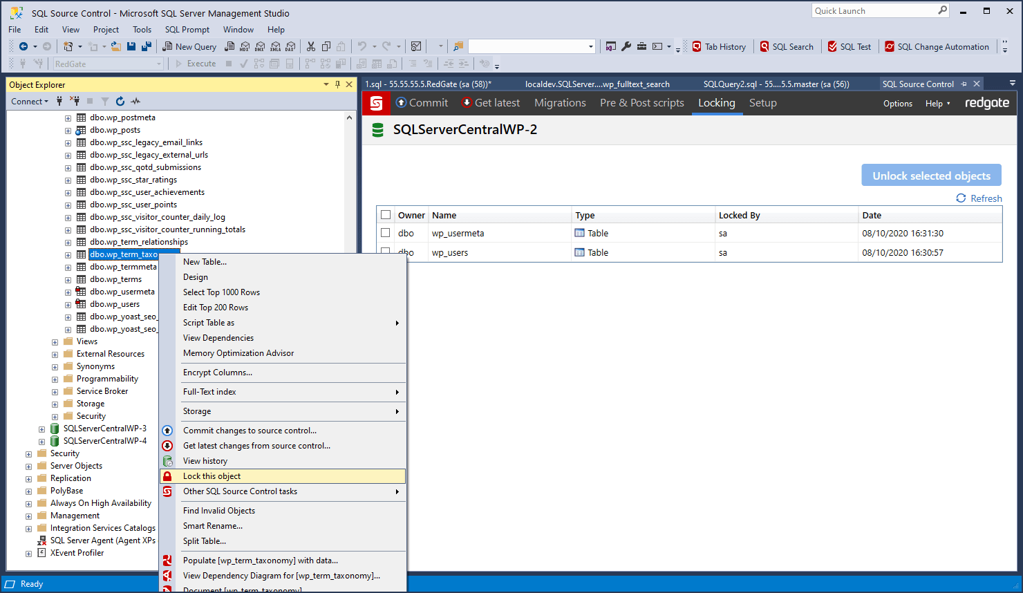 Lock objects you're working onYou can lock the object you're working on in SQL Server Management Studio with just one click, so your changes are safe from