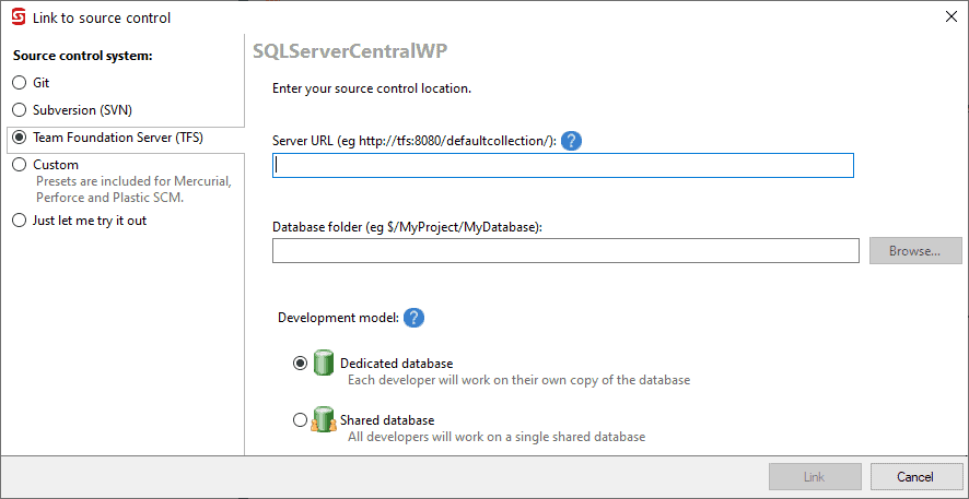 Work on a central database or your own local copyYou and your team can work on a shared database or each use a local, dedicated copy. SQL Source Control support