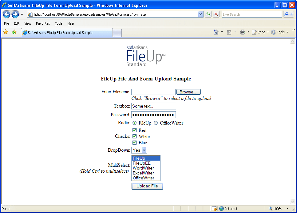 Processing File And Form ElementsFileUp can handle standard text-based HTML form elements along with file elements.