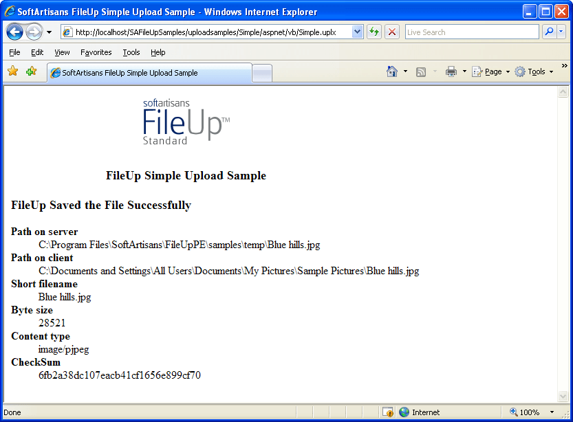 SoftArtisans FileUp ProfessionalFileUp processes uploads sent from a client over HTTP to a server running Microsoft Internet Information Server (IIS). Uploads a