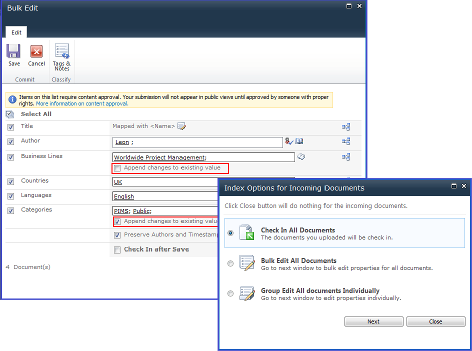 Screenshot of SharePoint Bulk Properties Editor