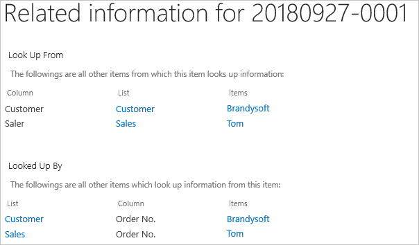 Screenshot of SharePoint Lookup Tracker