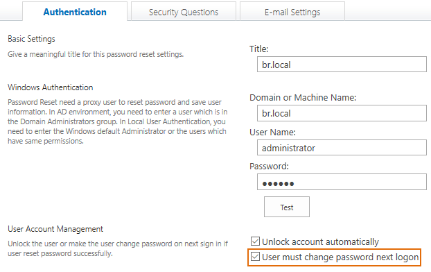Screenshot of SharePoint Password Reset