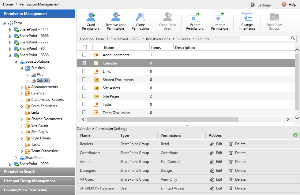 Screenshot of SharePoint Permission Manager