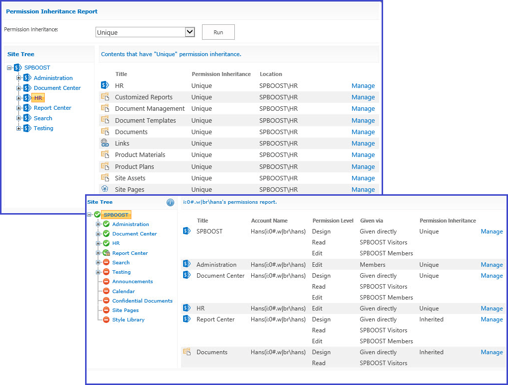 Screenshot of SharePoint Permission Report