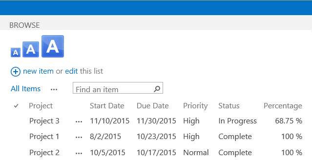 Screenshot of SharePoint Text Size Zoom