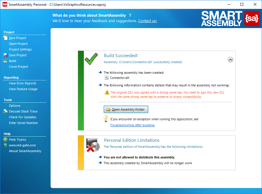Screenshot of SmartAssembly