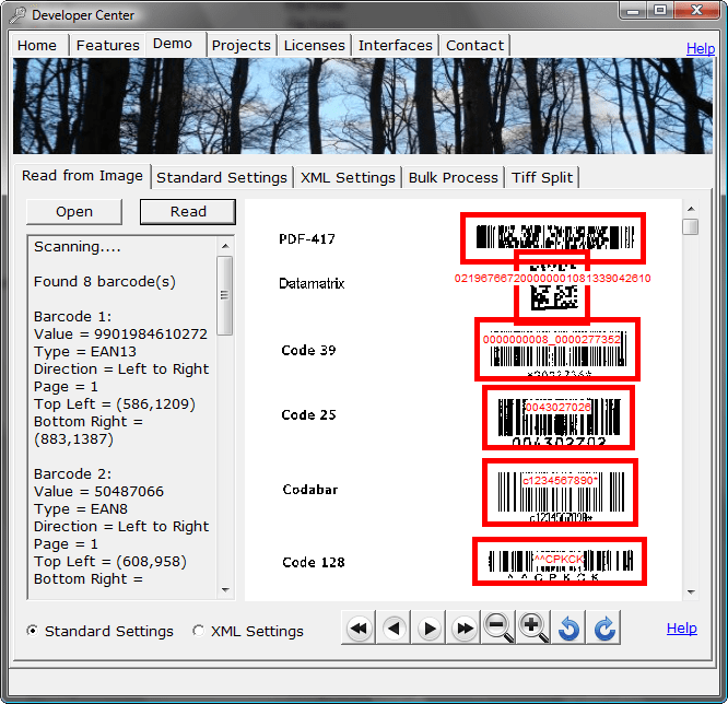 2D Barcodes SupportedSoftek Barcode Reader supports several 2D barcodes Supported like PDF-417 or Datamatrix.