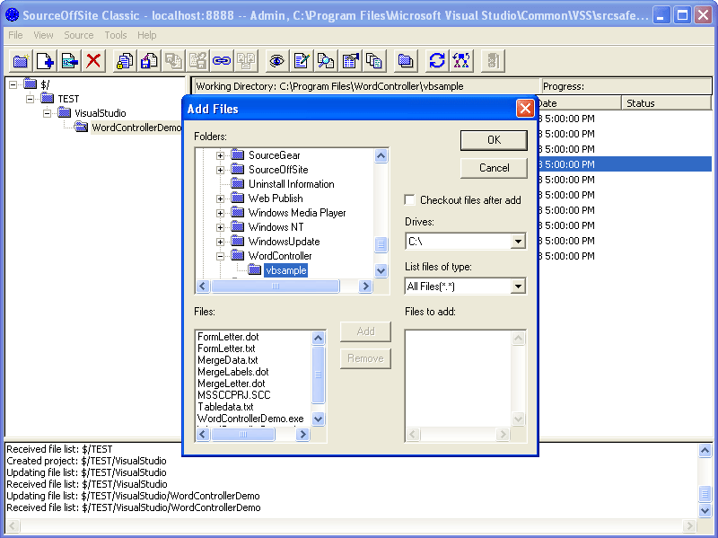 Screenshot of SourceGear SourceOffSite